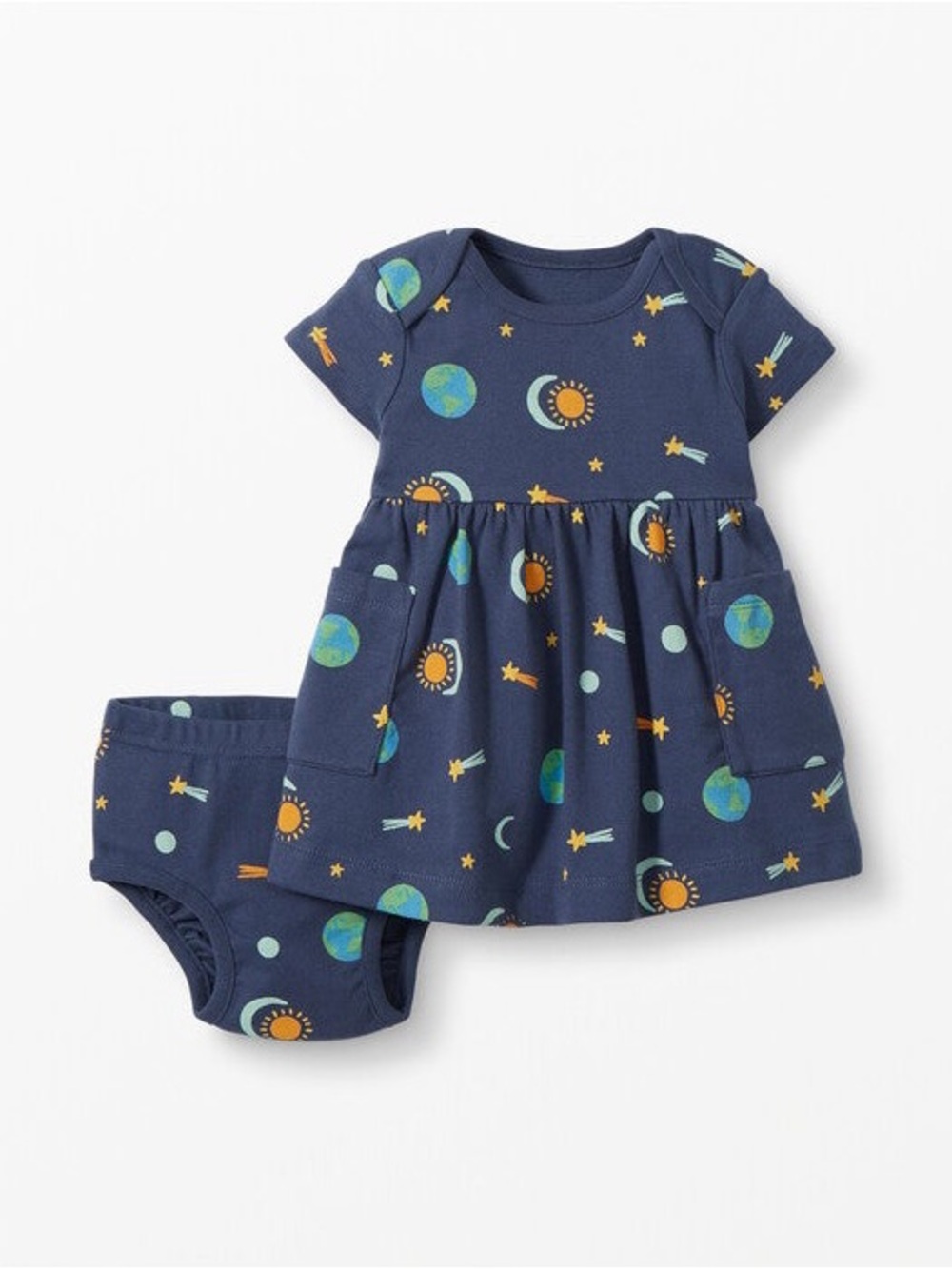 Hanna Andersson Baby Girl 100% Organic Cotton Galaxy Dress & Diaper Cover 0–3M